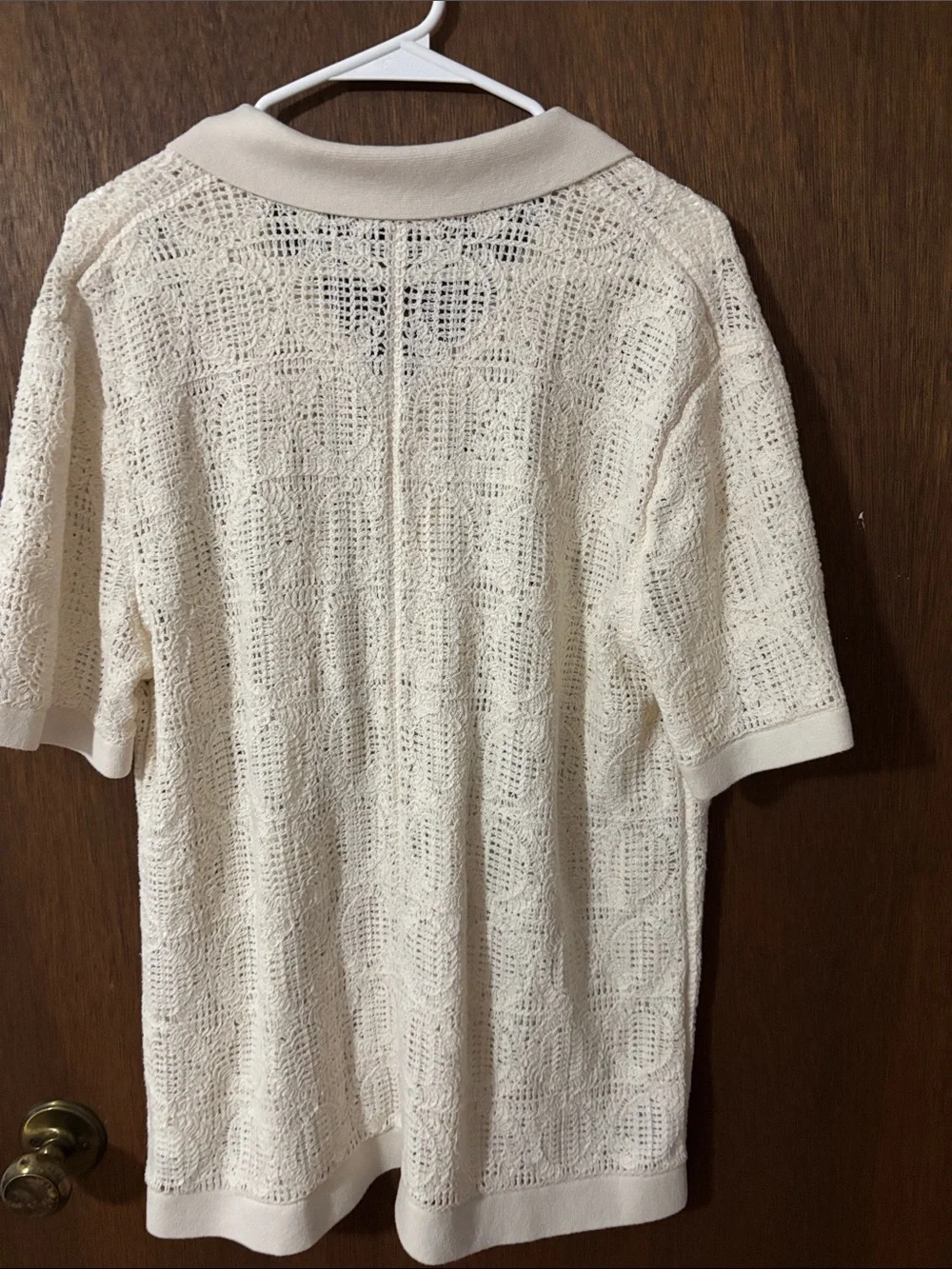 Express Men's Cream Open-Knit Short-Sleeve Shirt Jacket